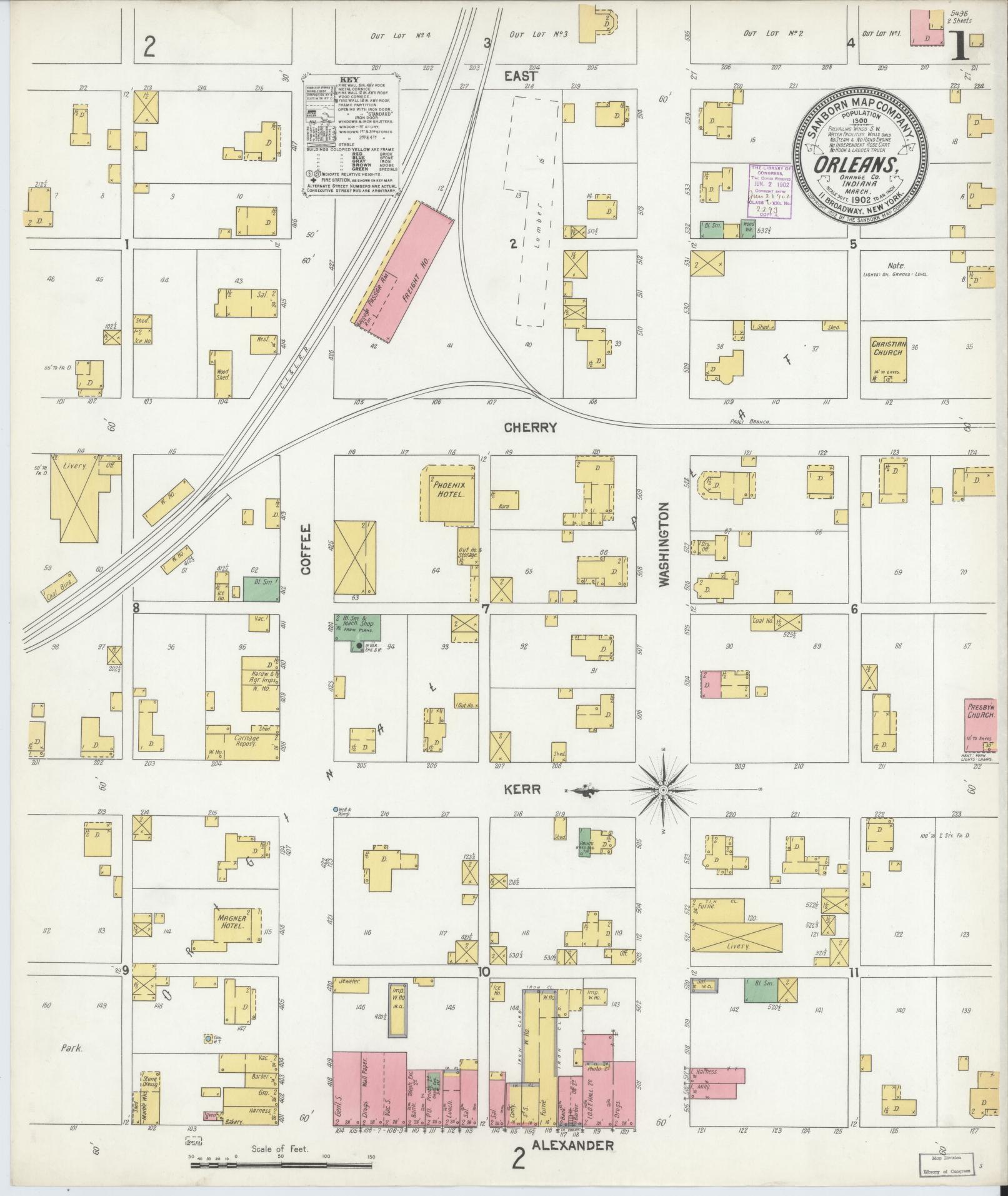 Sanborn Fire Insurance Map from Orleans, Orange County, Indiana (1902), Sheet #0001 - Complete Map Set gallery image, historic Sanborn map, vintage wall art, Indiana Indiana