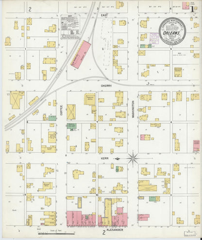 Sanborn Fire Insurance Map from Orleans, Orange County, Indiana (1902), Sheet #0001 - Complete Map Set gallery image, historic Sanborn map, vintage wall art, Indiana Indiana