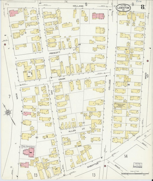 Sanborn Fire Insurance Map from Lewiston, Androscoggin County, Maine (1914), Sheet #0008 - Historic Sanborn Fire Insurance Map Print, vintage old map wall art, antique decor, genealogy gift, Maine Maine map