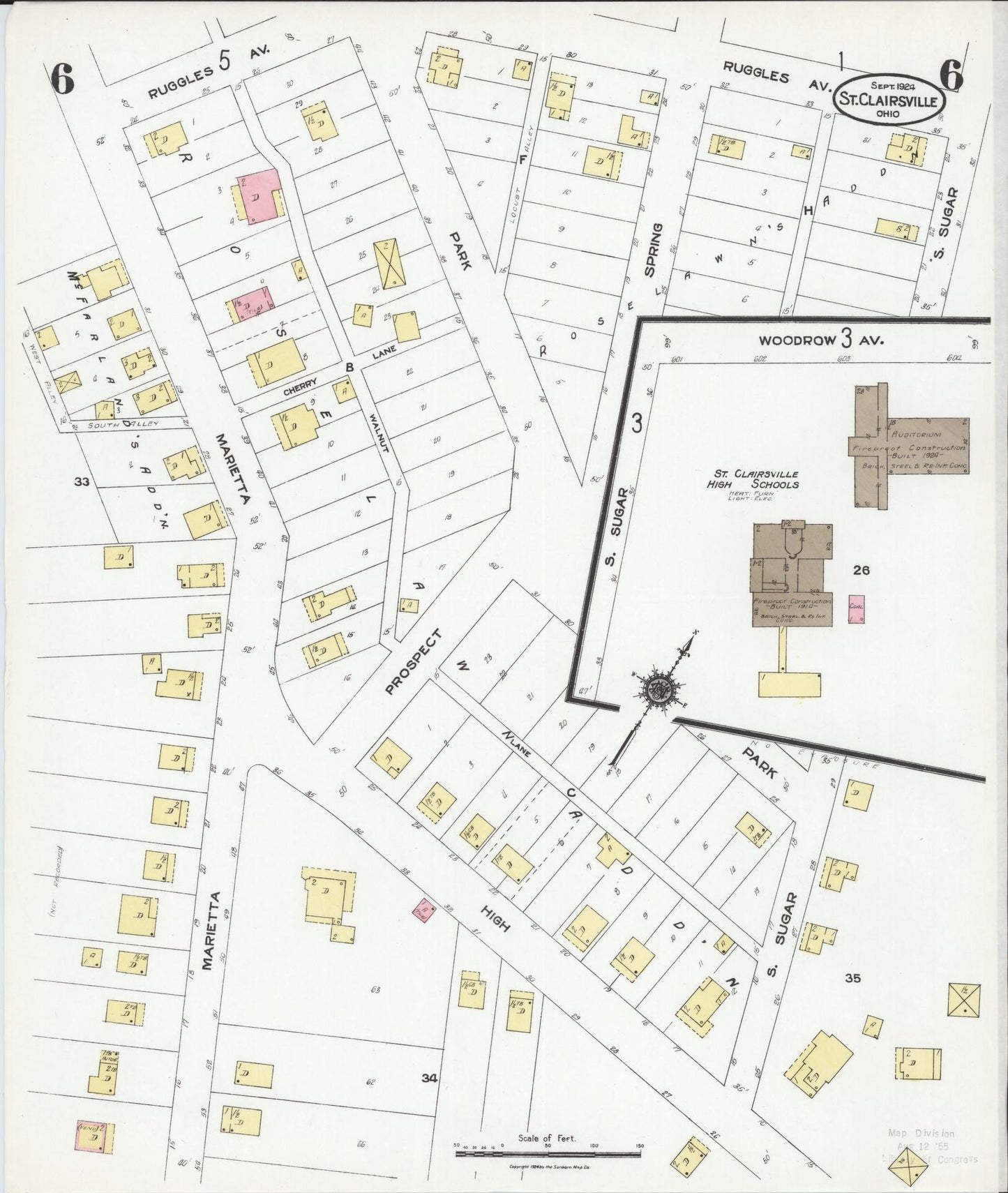 Sanborn Fire Insurance Map from Saint Clairsville, Belmont County, Ohio (1924), Sheet #0006 - Complete Map Set gallery image, historic Sanborn map, vintage wall art, Ohio Ohio