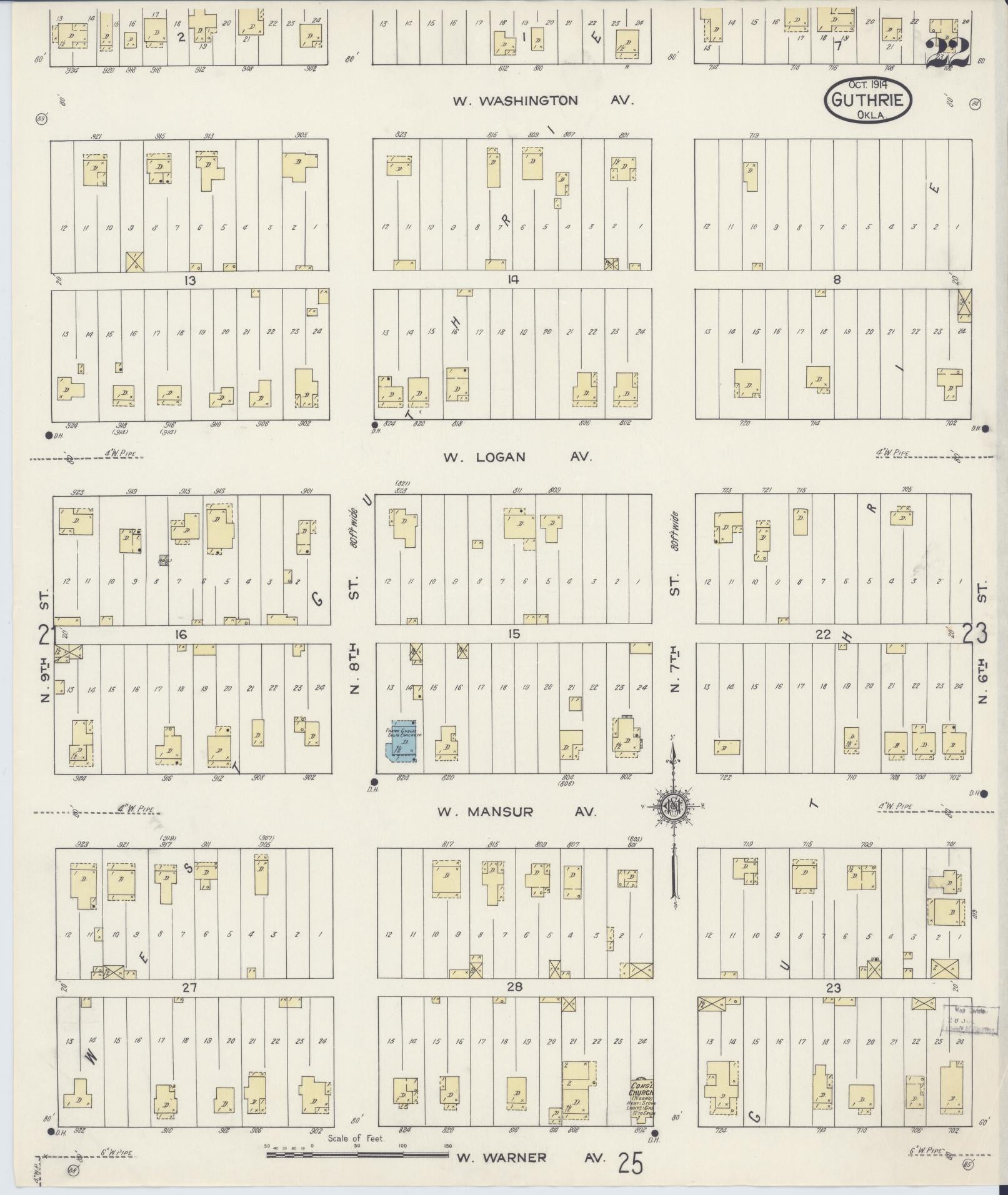Sanborn Fire Insurance Map from Guthrie, Logan County, Oklahoma (1914), Sheet #0022 - Complete Map Set gallery image, historic Sanborn map, vintage wall art, Oklahoma Oklahoma