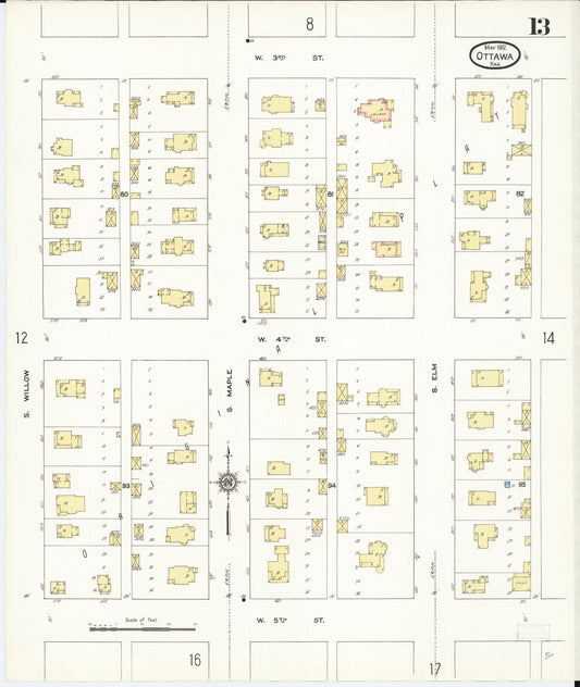 Sanborn Fire Insurance Map from Ottawa, Franklin County, Kansas (1912), Sheet #0013 - Historic Sanborn Fire Insurance Map Print, vintage old map wall art, antique decor, genealogy gift, Kansas Kansas map