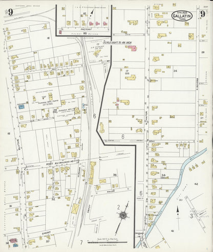 Sanborn Fire Insurance Map from Gallatin, Sumner County, Tennessee (1924), Sheet #0009 - Complete Map Set gallery image, historic Sanborn map, vintage wall art, Tennessee Tennessee
