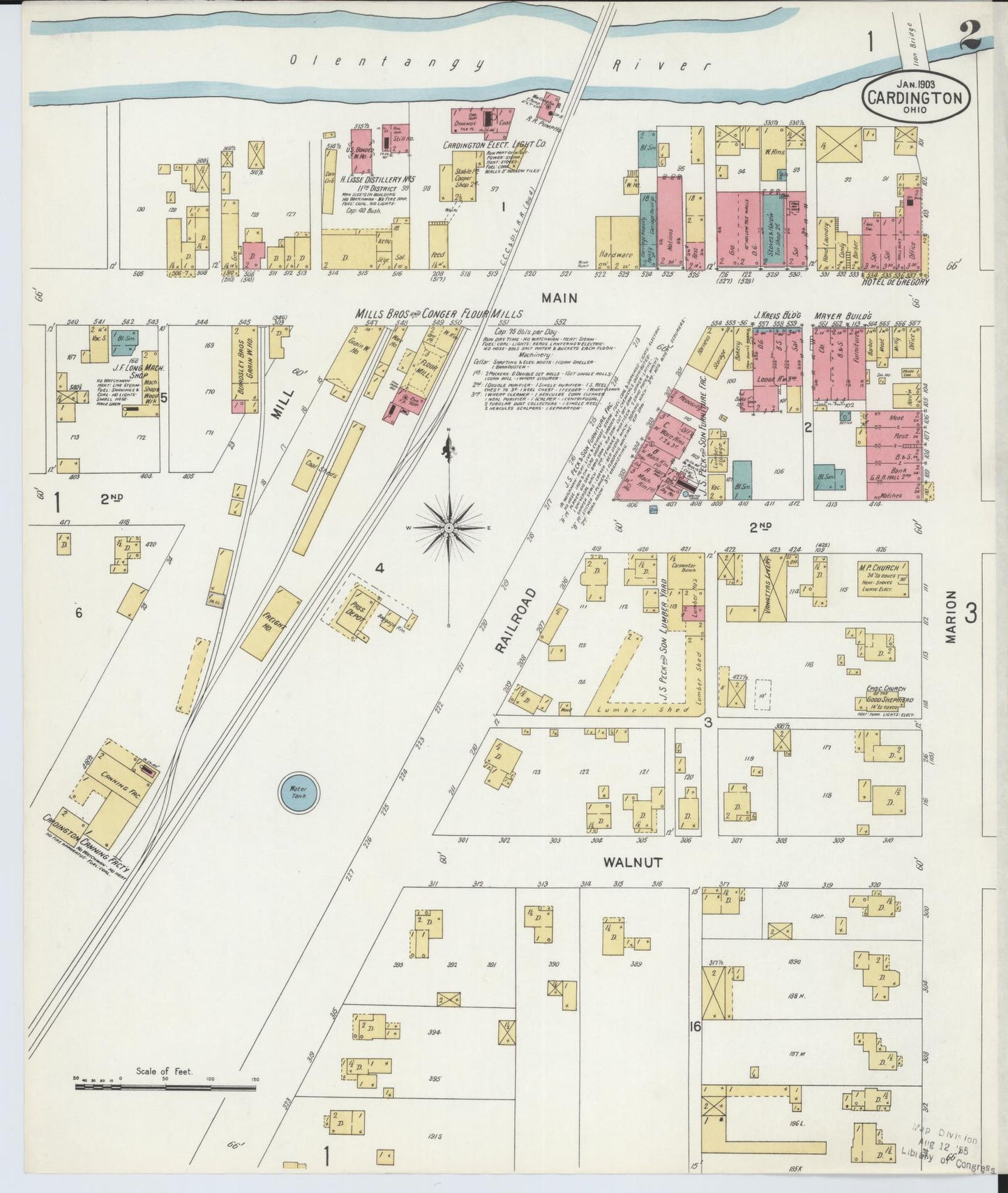Sanborn Fire Insurance Map from Cardington, Morrow County, Ohio (1903), Sheet #0002 - Complete Map Set gallery image, historic Sanborn map, vintage wall art, Ohio Ohio