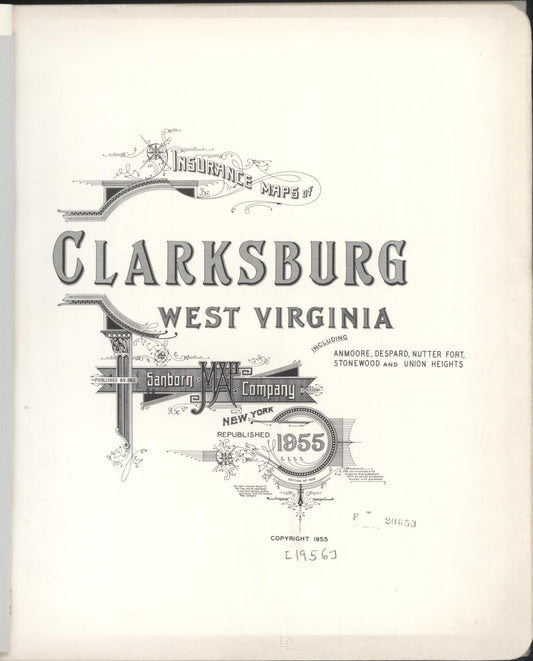 Sanborn Fire Insurance Map from Clarksburg, Harrison County, West Virginia (1955), Sheet #0001 - Historic Sanborn Fire Insurance Map Print, vintage old map wall art, antique decor, genealogy gift, West Virginia West Virginia map
