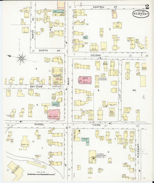 Sanborn Fire Insurance Map from Newport, Orleans County, Vermont (1895), Sheet #0002 - Historic Sanborn Fire Insurance Map Print, vintage old map wall art, antique decor, genealogy gift, Vermont Vermont map