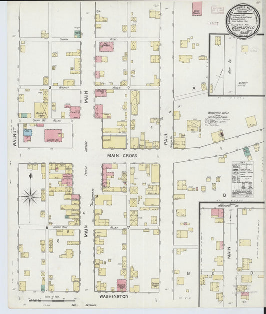 Sanborn Fire Insurance Map from Woodsfield, Monroe County, Ohio (1893), Sheet #0001 - Historic Sanborn Fire Insurance Map Print, vintage old map wall art, antique decor, genealogy gift, Ohio Ohio map