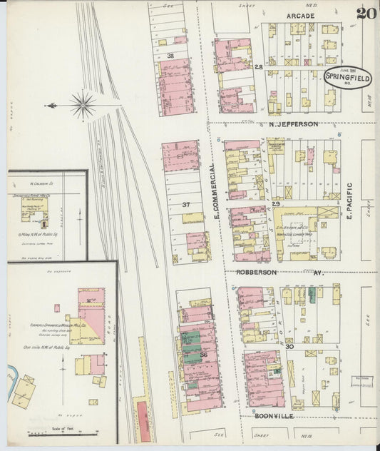 Sanborn Fire Insurance Map from Springfield, Greene County, Missouri (1891), Sheet #0020 - Historic Sanborn Fire Insurance Map Print, vintage old map wall art, antique decor, genealogy gift, Missouri Missouri map