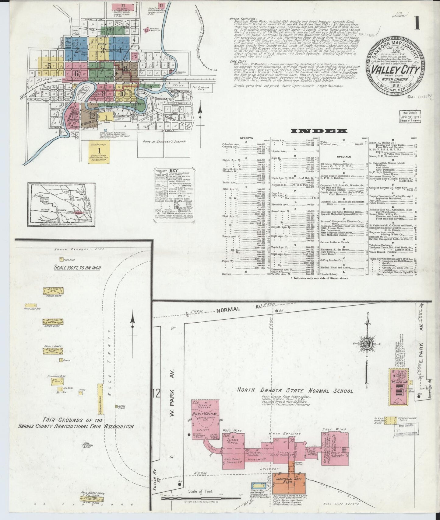 Sanborn Fire Insurance Map from Valley City, Barnes County, North Dakota (1919), Sheet #0001 - Historic Sanborn Fire Insurance Map Print, vintage old map wall art, antique decor, genealogy gift, North Dakota North Dakota map