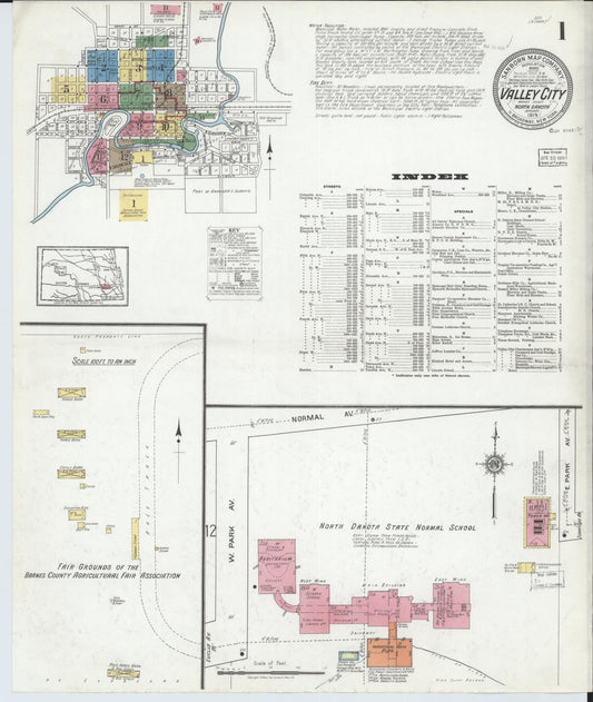 Sanborn Fire Insurance Map from Valley City, Barnes County, North Dakota (1919), Sheet #0001 - Historic Sanborn Fire Insurance Map Print, vintage old map wall art, antique decor, genealogy gift, North Dakota North Dakota map