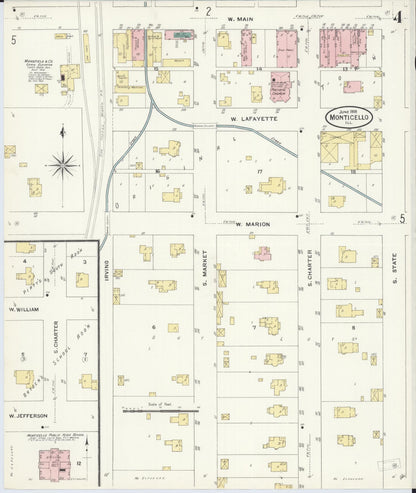 Sanborn Fire Insurance Map from Monticello, Piatt County, Illinois (1909), Sheet #0004 - Historic Sanborn Fire Insurance Map Print, vintage old map wall art, antique decor, genealogy gift, Illinois Illinois map