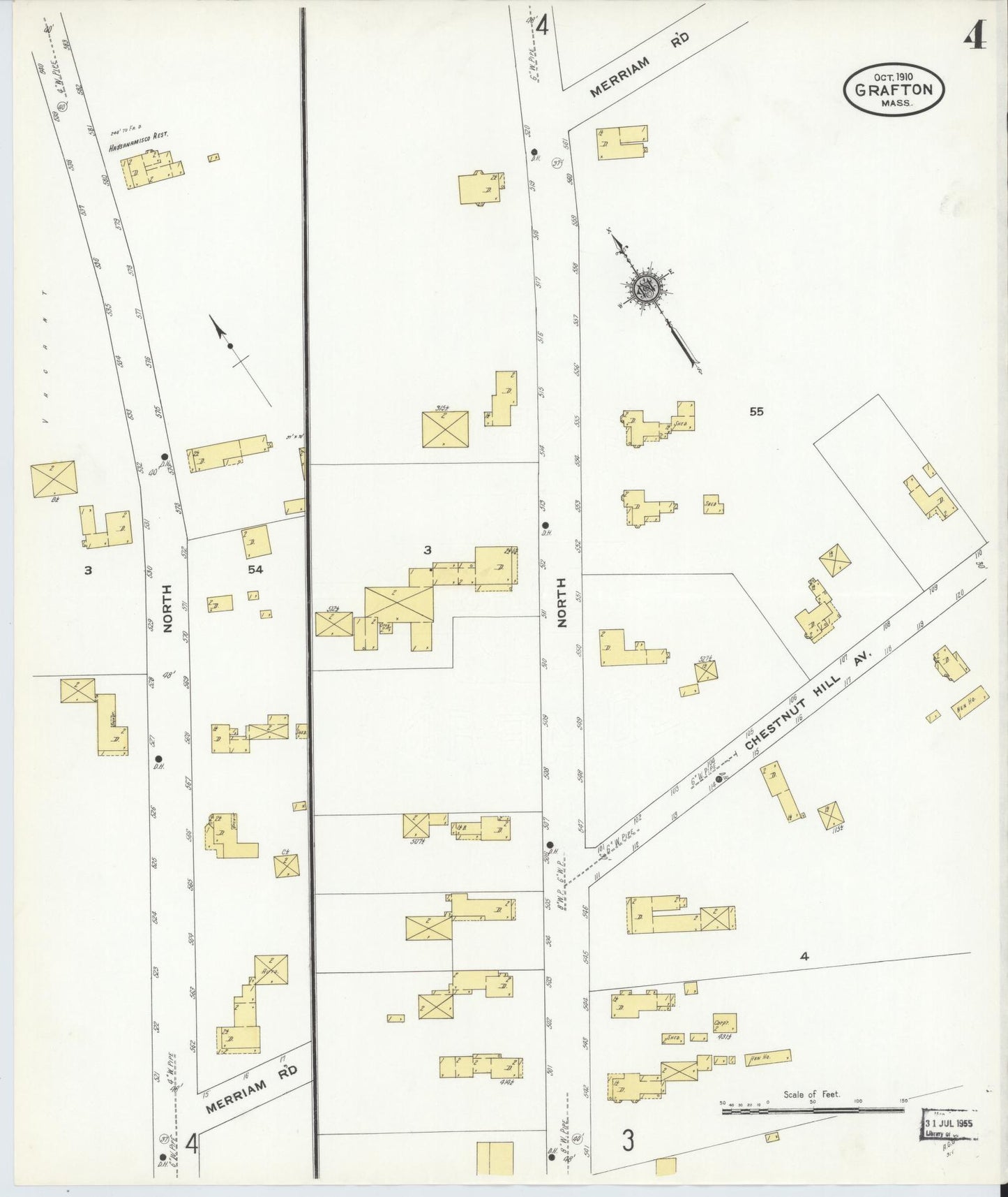 Sanborn Fire Insurance Map from Grafton, Worcester County, Massachusetts (1910), Sheet #0004 - Complete Map Set gallery image, historic Sanborn map, vintage wall art, Massachusetts Massachusetts