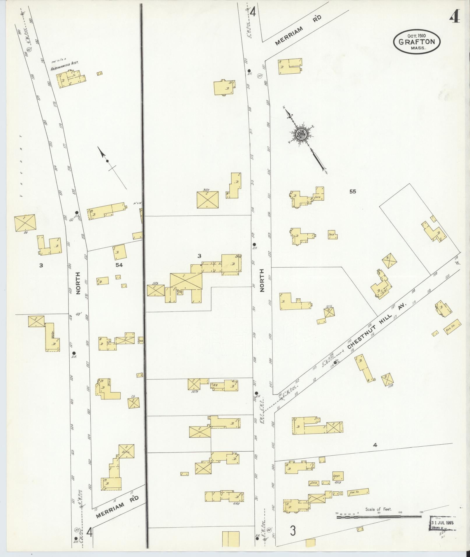 Sanborn Fire Insurance Map from Grafton, Worcester County, Massachusetts (1910), Sheet #0004 - Complete Map Set gallery image, historic Sanborn map, vintage wall art, Massachusetts Massachusetts