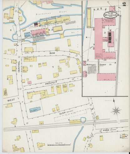 Sanborn Fire Insurance Map from Millville, Worcester County, Massachusetts (1893), Sheet #0002 - Complete Map Set gallery image, historic Sanborn map, vintage wall art, Massachusetts Massachusetts