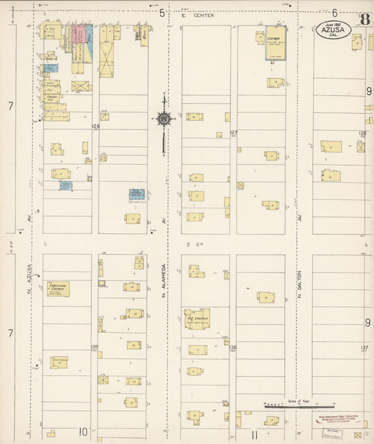 Sanborn Fire Insurance Map from Azusa, Los Angeles County, California (1912), Sheet #0008 - Historic Sanborn Fire Insurance Map Print, vintage old map wall art, antique decor, genealogy gift, California California map