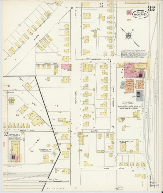 Sanborn Fire Insurance Map from Waycross, Ware County, Georgia (1913), Sheet #0032 - Historic Sanborn Fire Insurance Map Print, vintage old map wall art, antique decor, genealogy gift, Georgia Georgia map