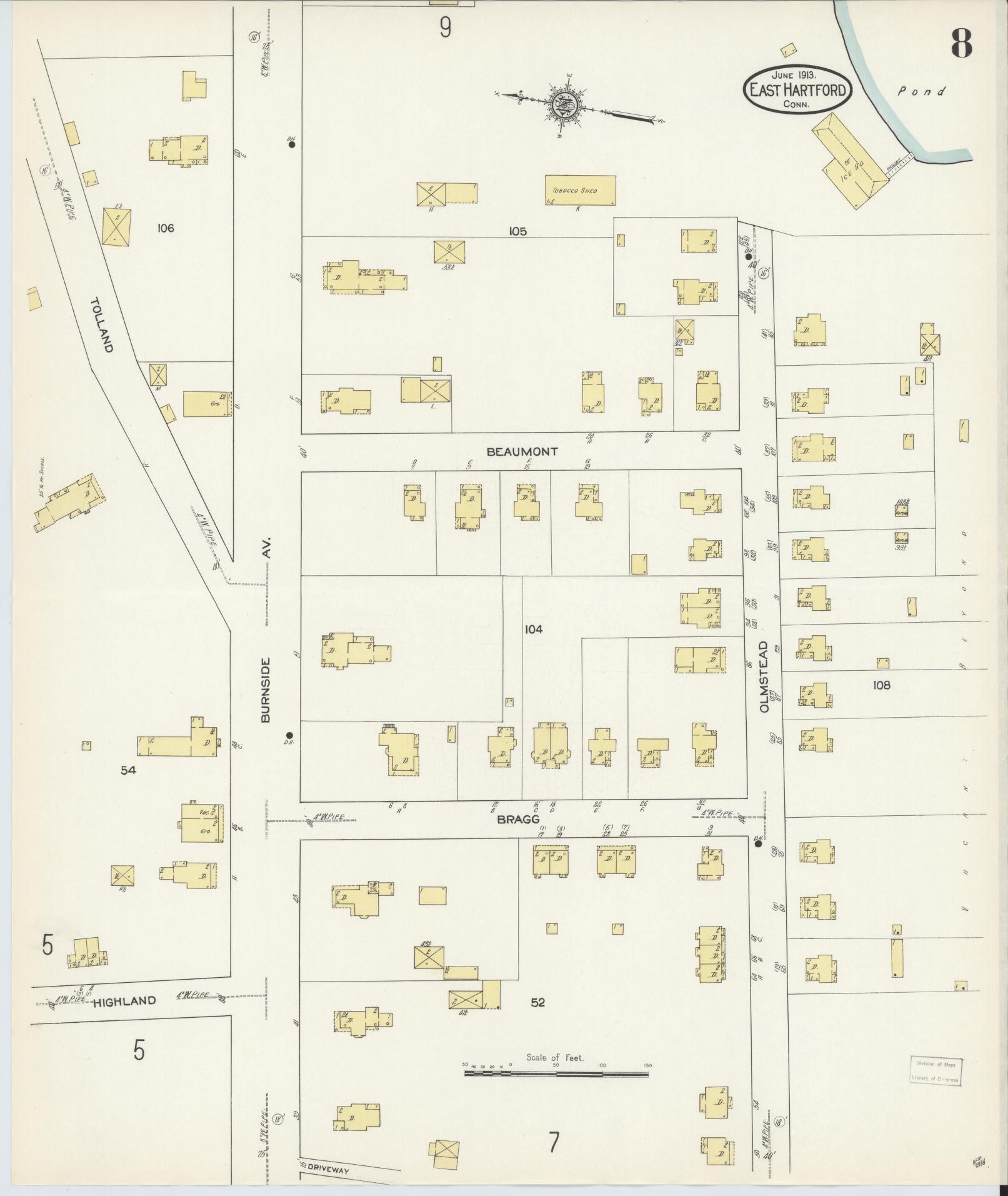 Sanborn Fire Insurance Map from East Hartford, Hartford County, Connecticut (1913), Sheet #0008 - Complete Map Set gallery image, historic Sanborn map, vintage wall art, Connecticut Connecticut