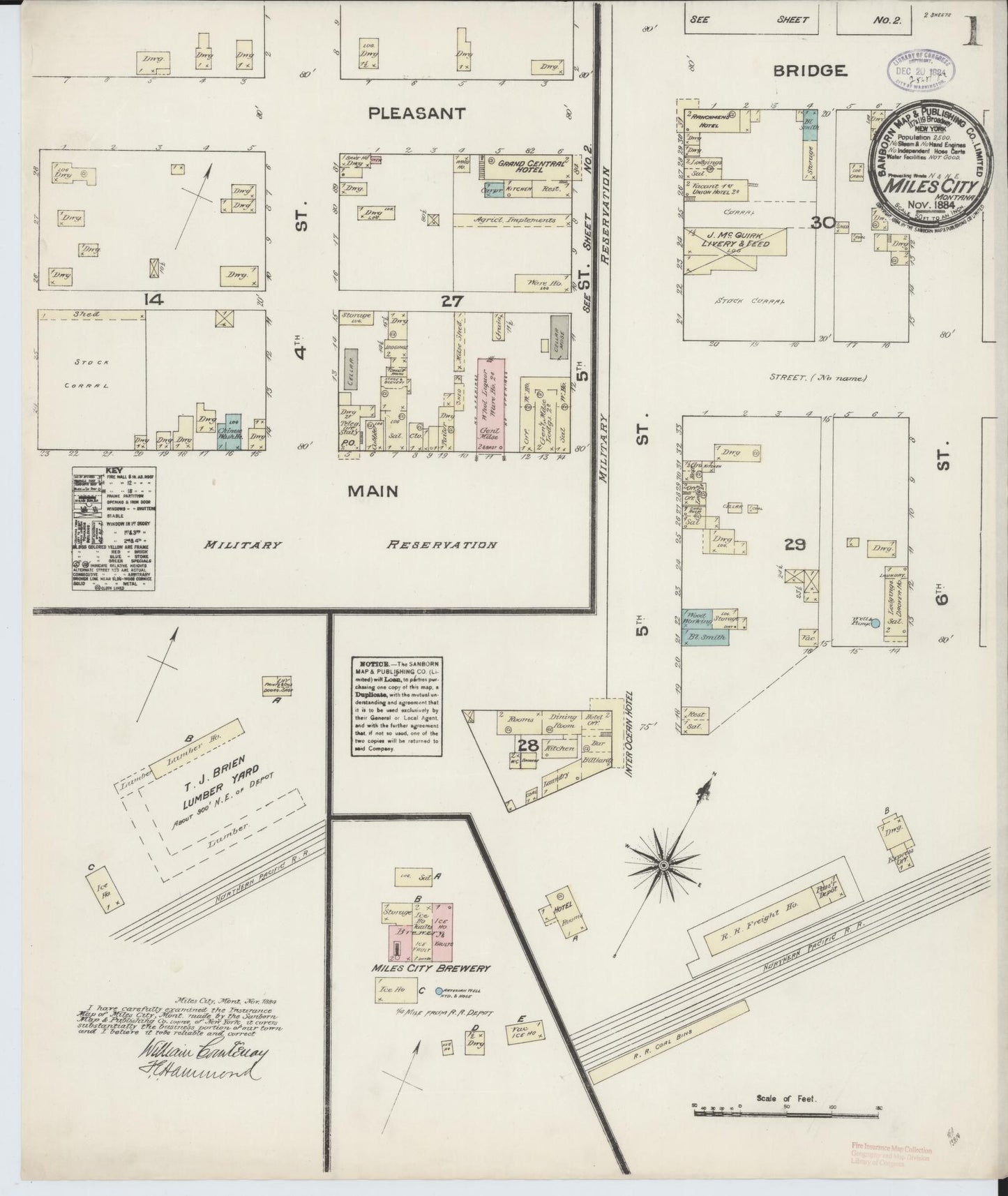 Sanborn Fire Insurance Map from Miles City, Custer County, Montana (1884), Sheet #0001 - Complete Map Set gallery image, historic Sanborn map, vintage wall art, Montana Montana