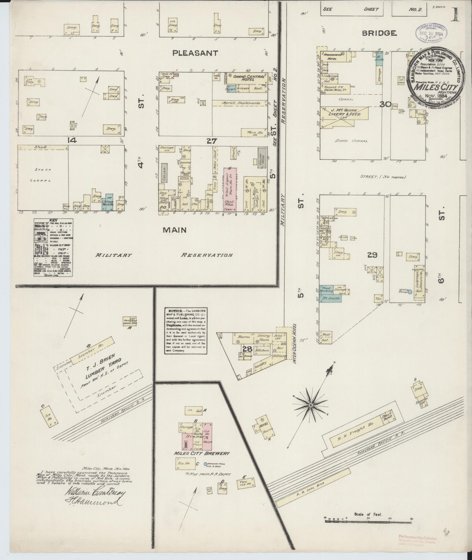 Sanborn Fire Insurance Map from Miles City, Custer County, Montana (1884), Sheet #0001 - Complete Map Set gallery image, historic Sanborn map, vintage wall art, Montana Montana