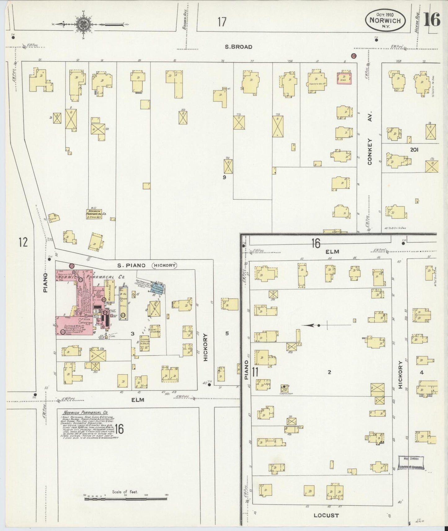 Sanborn Fire Insurance Map from Norwich, Chenango County, New York (1910), Sheet #0016 - Historic Sanborn Fire Insurance Map Print, vintage old map wall art, antique decor, genealogy gift, New York New York map