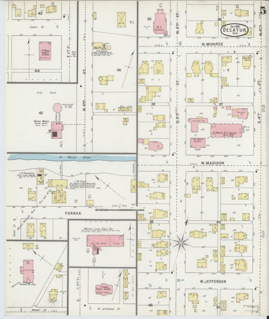 Sanborn Fire Insurance Map from Decatur, Adams County, Indiana (1895), Sheet #0005 - Historic Sanborn Fire Insurance Map Print, vintage old map wall art, antique decor, genealogy gift, Indiana Indiana map