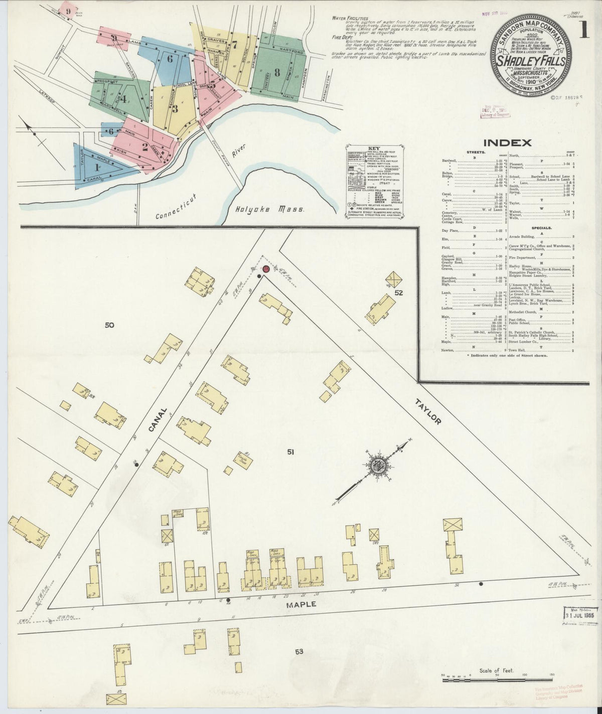 Sanborn Fire Insurance Map from South Hadley Falls, Hampshire County, Massachusetts (1910), Sheet #0001 - Complete Map Set gallery image, historic Sanborn map, vintage wall art, Massachusetts Massachusetts
