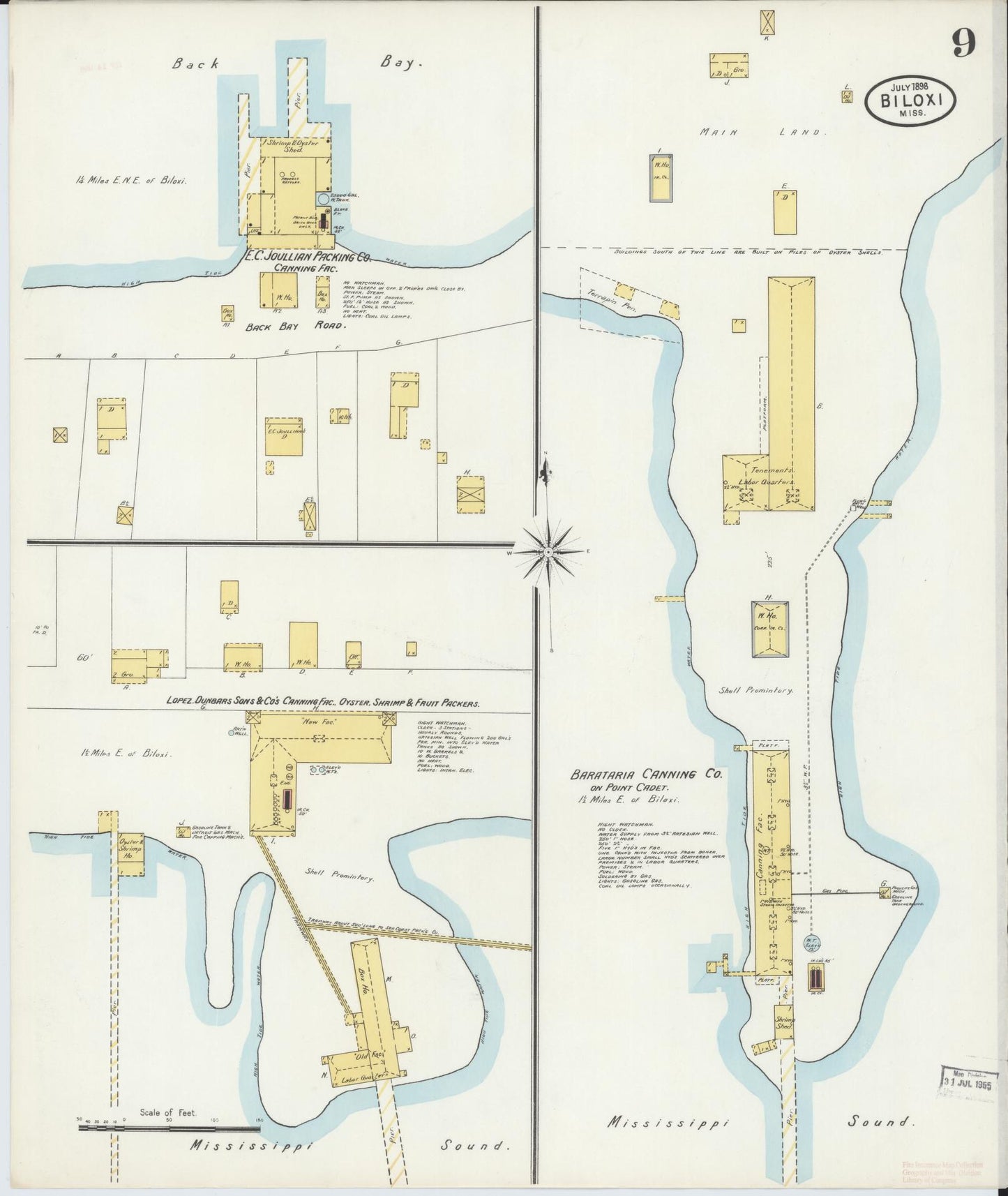 Sanborn Fire Insurance Map from Biloxi, Harrison County, Mississippi (1898), Sheet #0009 - Historic Sanborn Fire Insurance Map Print, vintage old map wall art, antique decor, genealogy gift, Mississippi Mississippi map