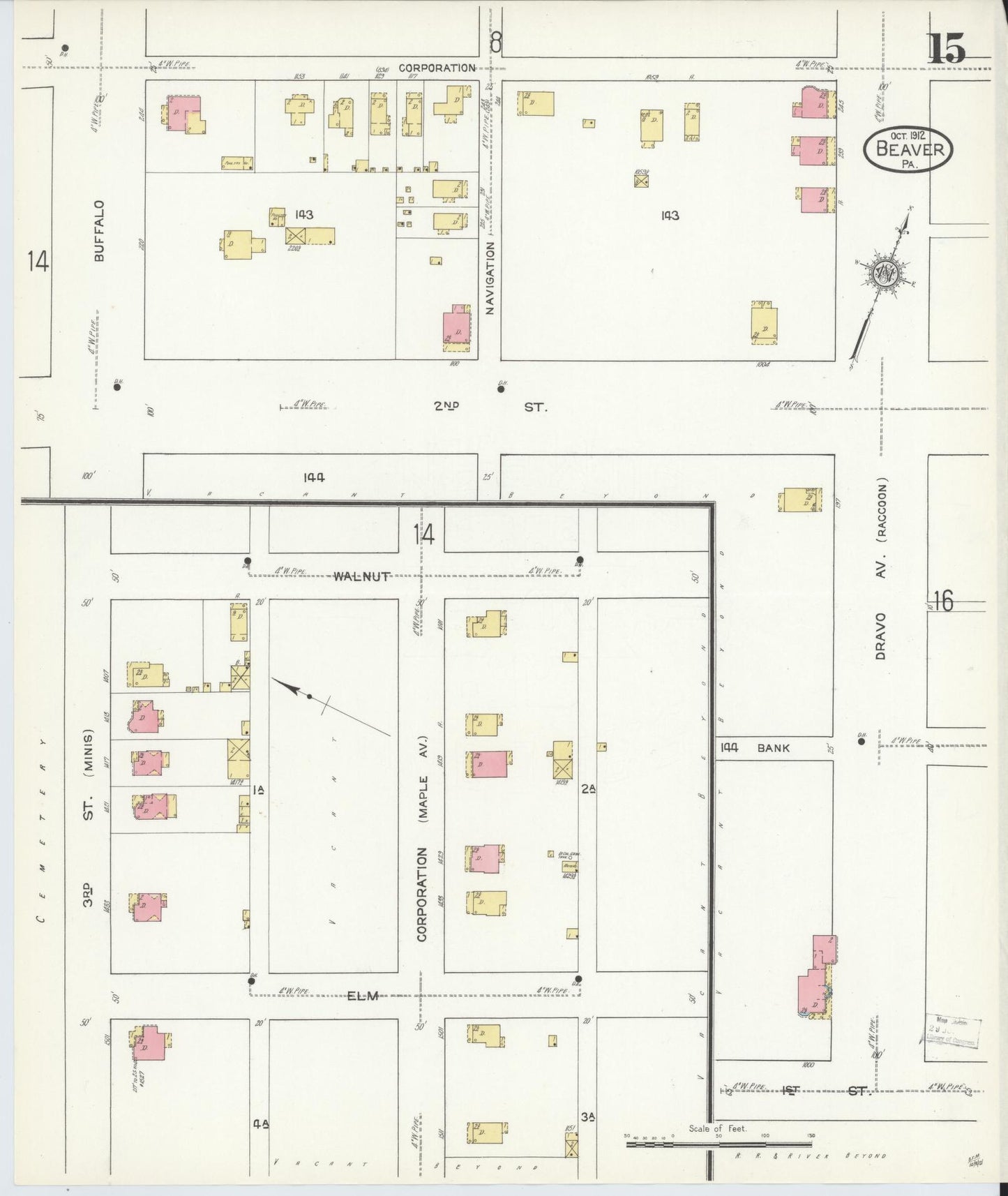 Sanborn Fire Insurance Map from Beaver, Beaver County, Pennsylvania (1912), Sheet #0015 - Historic Sanborn Fire Insurance Map Print, vintage old map wall art, antique decor, genealogy gift, Pennsylvania Pennsylvania map