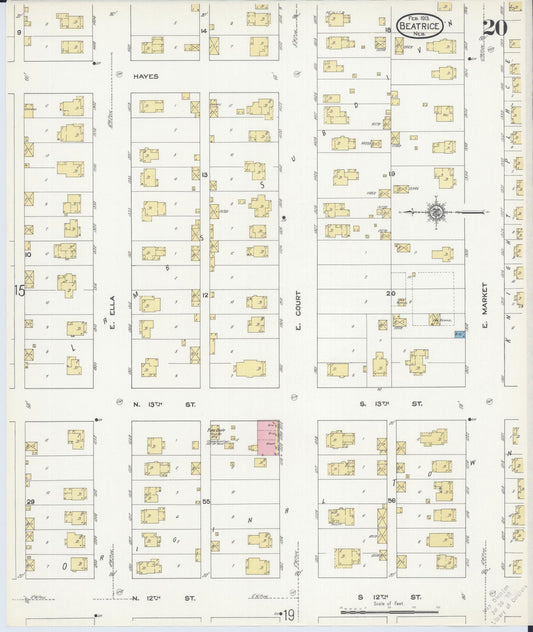 Sanborn Fire Insurance Map from Beatrice, Gage County, Nebraska (1913), Sheet #0020 - Historic Sanborn Fire Insurance Map Print, vintage old map wall art, antique decor, genealogy gift, Nebraska Nebraska map