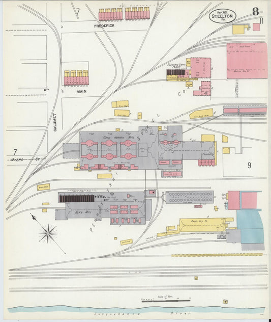 Sanborn Fire Insurance Map from Steelton, Dauphin County, Pennsylvania (1902), Sheet #0008 - Historic Sanborn Fire Insurance Map Print, vintage old map wall art, antique decor, genealogy gift, Pennsylvania Pennsylvania map