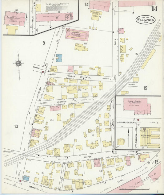 Sanborn Fire Insurance Map from Willimantic, Windham County, Connecticut (1914), Sheet #0014 - Historic Sanborn Fire Insurance Map Print, vintage old map wall art, antique decor, genealogy gift, Connecticut Connecticut map