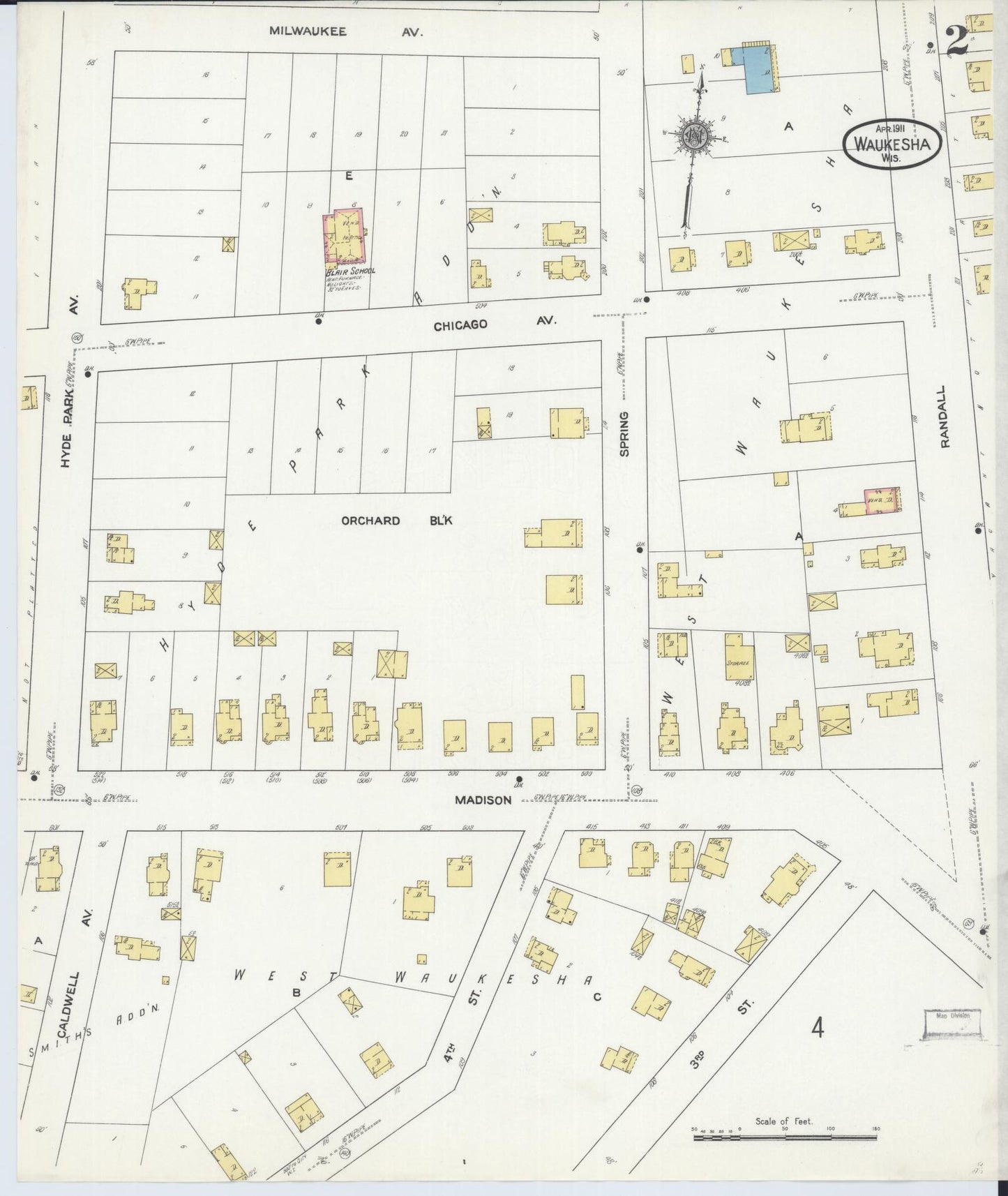 Sanborn Fire Insurance Map from Waukesha, Waukesha County, Wisconsin (1911), Sheet #0002 - Historic Sanborn Fire Insurance Map Print, vintage old map wall art, antique decor, genealogy gift, Wisconsin Wisconsin map