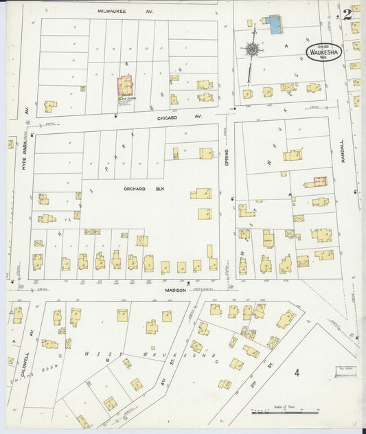Sanborn Fire Insurance Map from Waukesha, Waukesha County, Wisconsin (1911), Sheet #0002 - Historic Sanborn Fire Insurance Map Print, vintage old map wall art, antique decor, genealogy gift, Wisconsin Wisconsin map