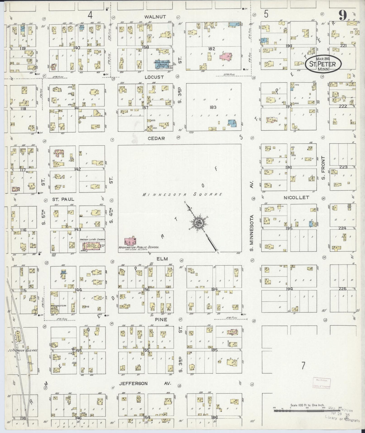 Sanborn Fire Insurance Map from Saint Peter, Nicollet County, Minnesota (1914), Sheet #0009 - Historic Sanborn Fire Insurance Map Print, vintage old map wall art, antique decor, genealogy gift, Minnesota Minnesota map