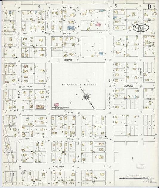 Sanborn Fire Insurance Map from Saint Peter, Nicollet County, Minnesota (1914), Sheet #0009 - Historic Sanborn Fire Insurance Map Print, vintage old map wall art, antique decor, genealogy gift, Minnesota Minnesota map