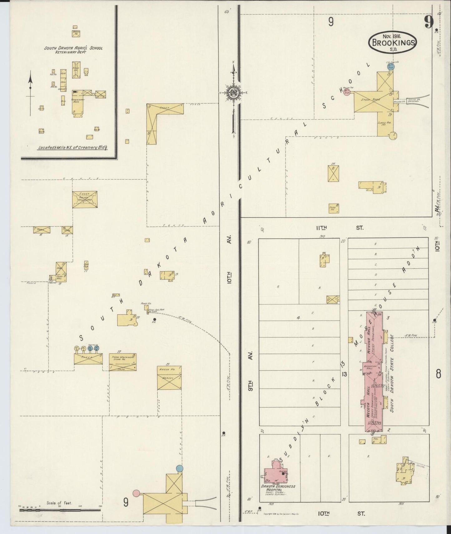 Sanborn Fire Insurance Map from Brookings, Brookings County, South Dakota (1916), Sheet #0009 - Complete Map Set gallery image, historic Sanborn map, vintage wall art, South Dakota South Dakota
