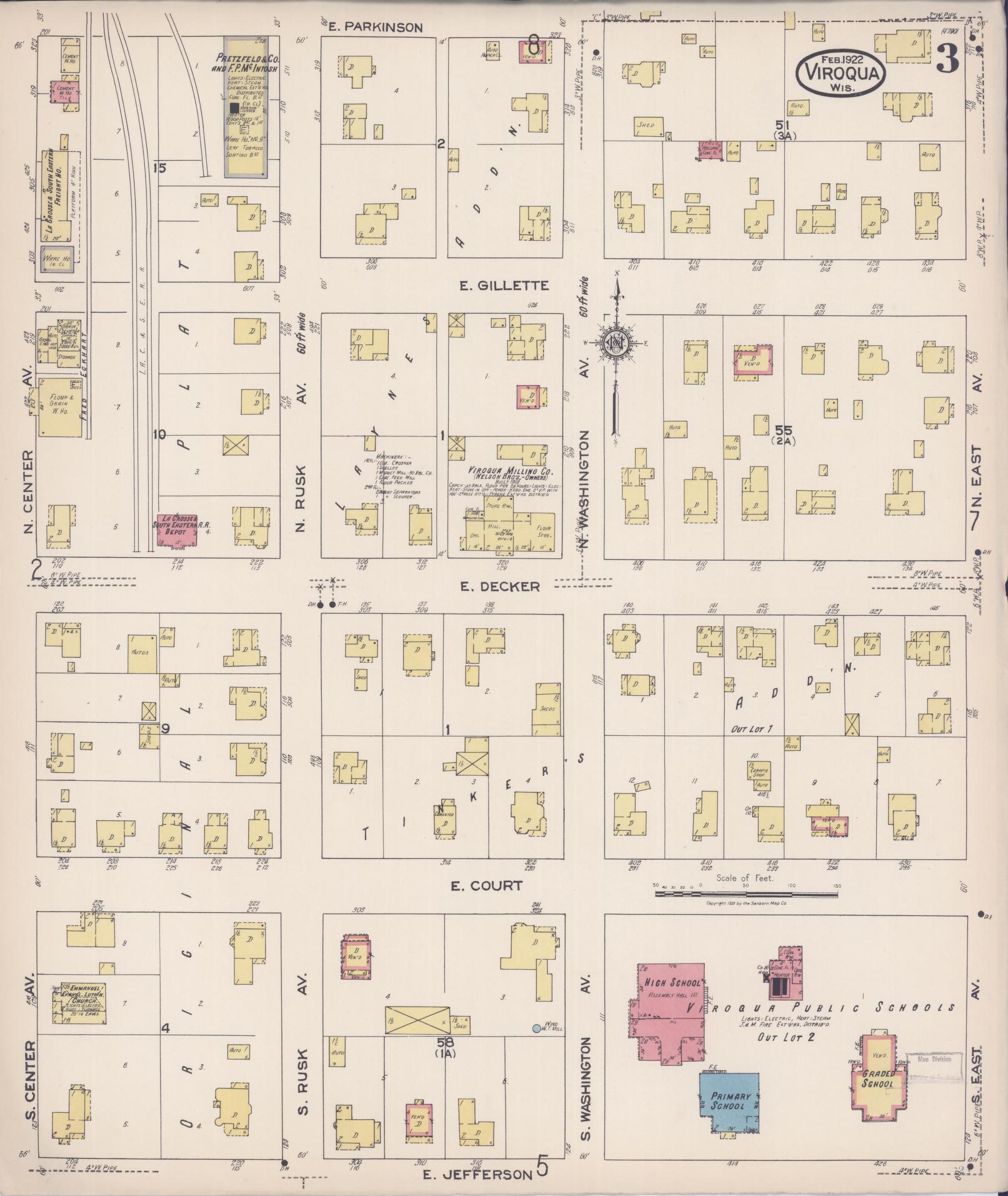 Sanborn Fire Insurance Map from Viroqua, Vernon County, Wisconsin (1922), Sheet #0003 - Historic Sanborn Fire Insurance Map Print, vintage old map wall art, antique decor, genealogy gift, Wisconsin Wisconsin map