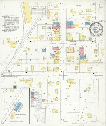 Sanborn Fire Insurance Map from Genoa City, Walworth County, Wisconsin (1934), Sheet #0001 - Complete Map Set gallery image, historic Sanborn map, vintage wall art, Wisconsin Wisconsin