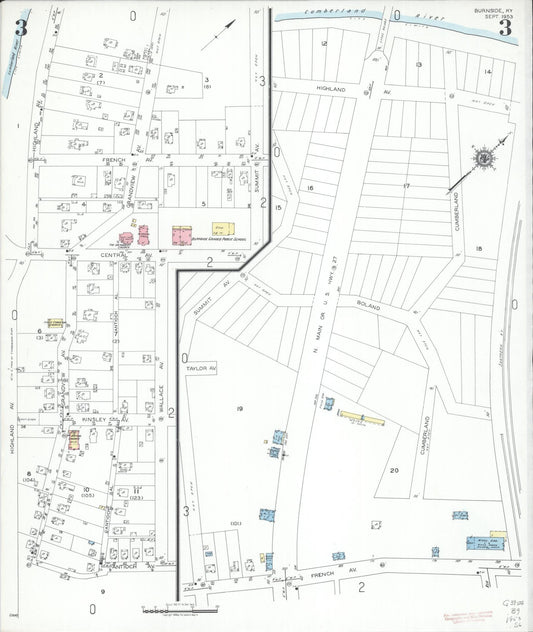 Sanborn Fire Insurance Map from Burnside, Pulaski County, Kentucky (1953), Sheet #0003 - Historic Sanborn Fire Insurance Map Print, vintage old map wall art, antique decor, genealogy gift, Kentucky Kentucky map