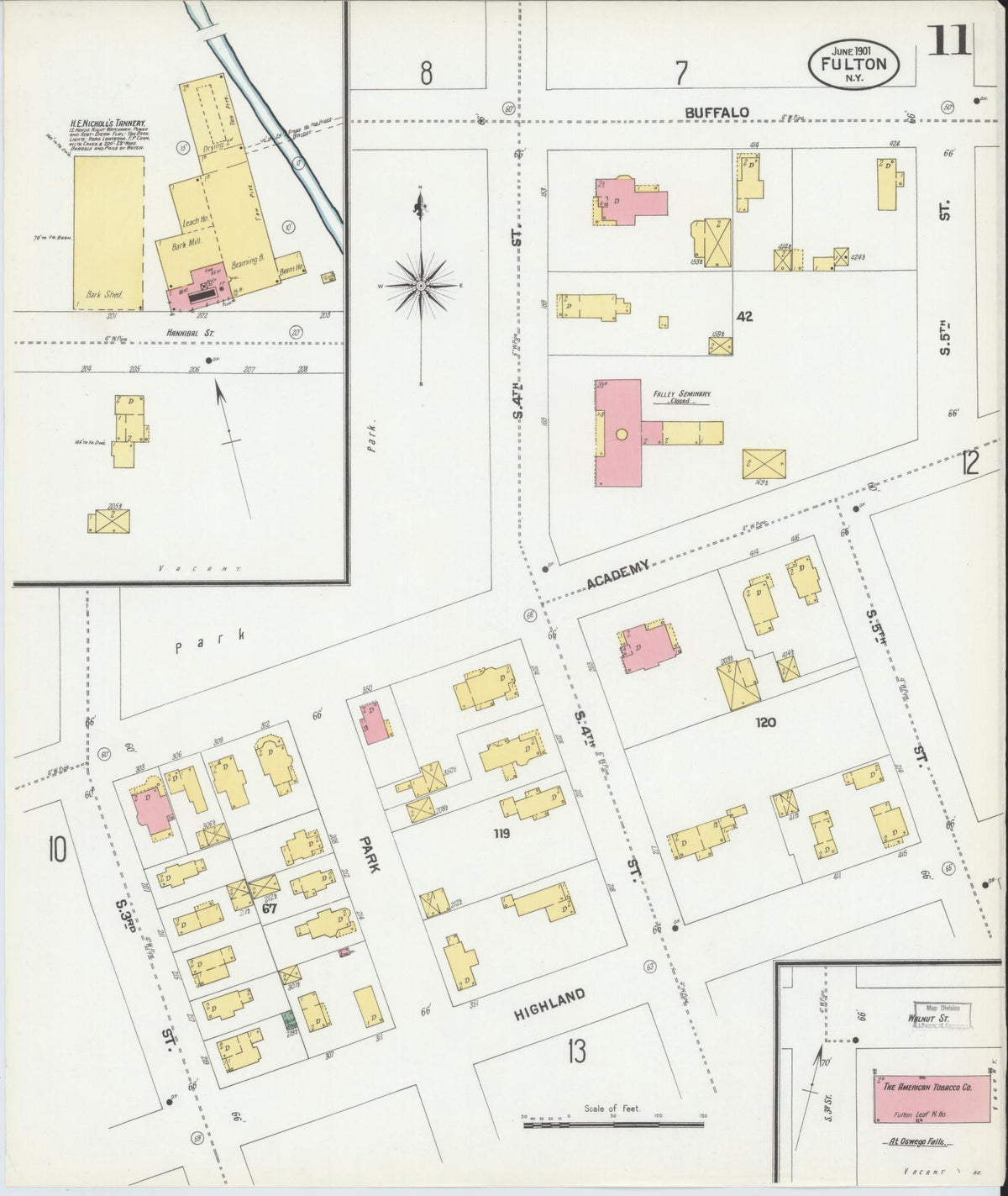 Sanborn Fire Insurance Map from Fulton, Oswego County, New York (1901), Sheet #0011 - Complete Map Set gallery image, historic Sanborn map, vintage wall art, New York New York