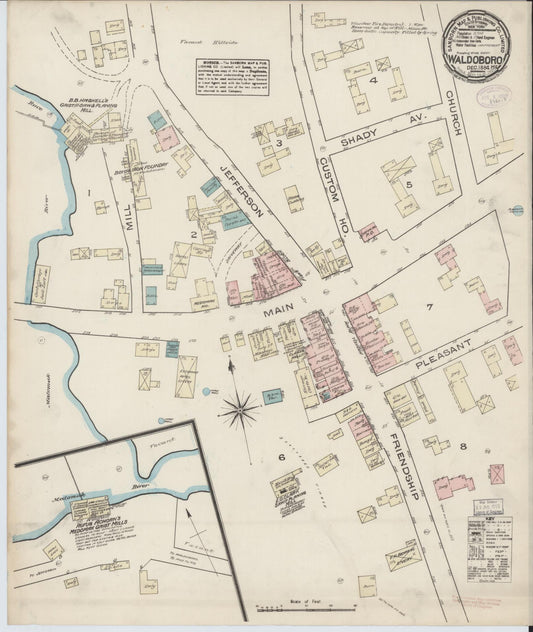 Sanborn Fire Insurance Map from Waldoboro, Lincoln County, Maine (1884), Sheet #0001 - Historic Sanborn Fire Insurance Map Print, vintage old map wall art, antique decor, genealogy gift, Maine Maine map