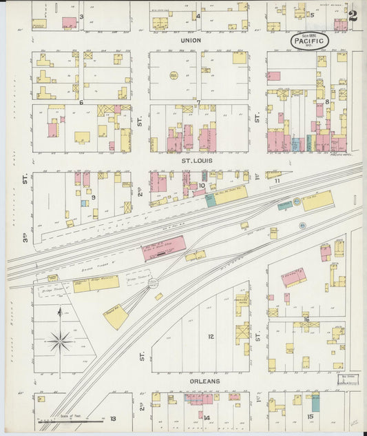 Sanborn Fire Insurance Map from Pacific, Franklin County, Missouri (1892), Sheet #0002 - Historic Sanborn Fire Insurance Map Print, vintage old map wall art, antique decor, genealogy gift, Missouri Missouri map