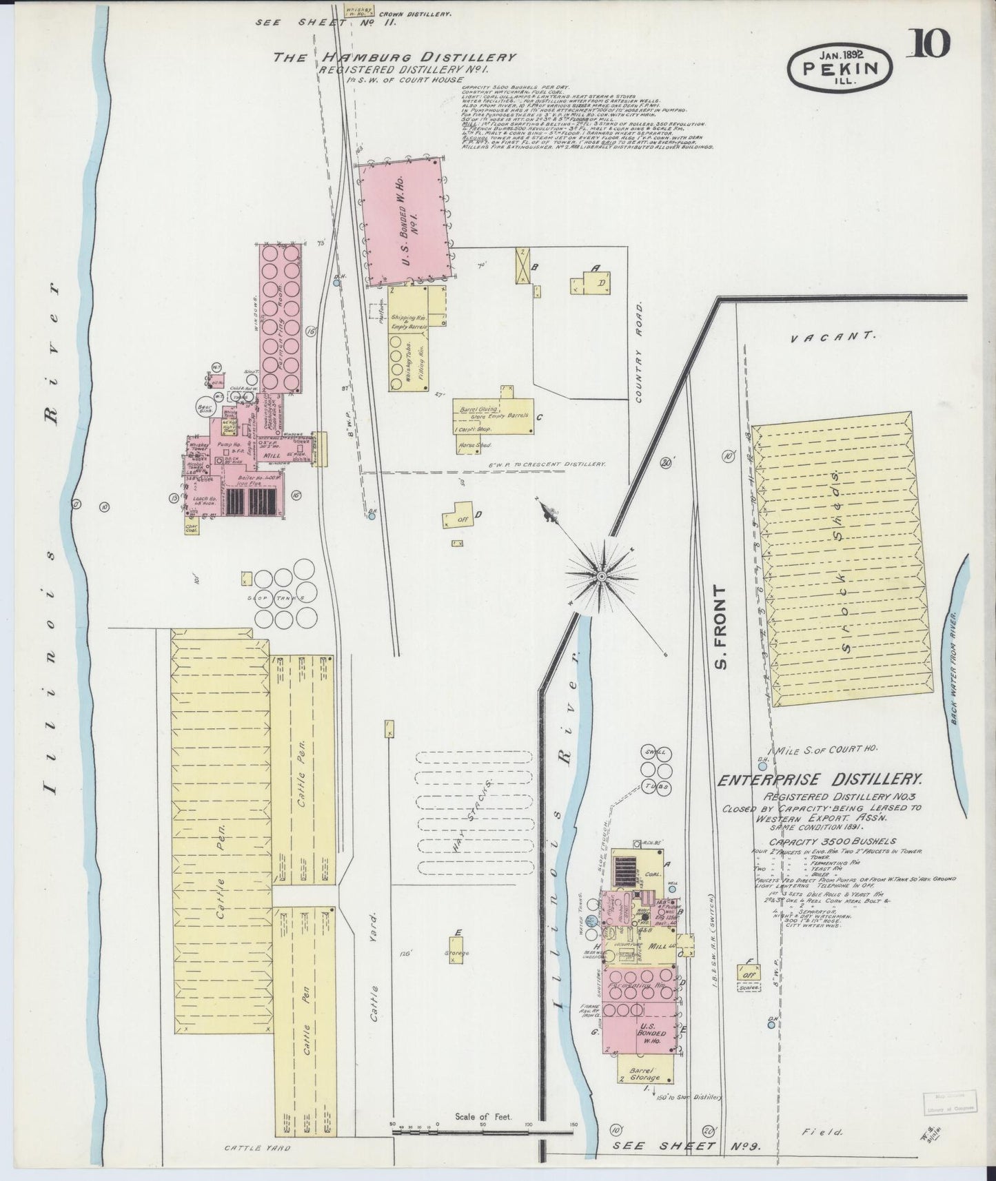 Sanborn Fire Insurance Map from Pekin, Tazewell County, Illinois (1892), Sheet #0010 - Historic Sanborn Fire Insurance Map Print, vintage old map wall art, antique decor, genealogy gift, Illinois Illinois map