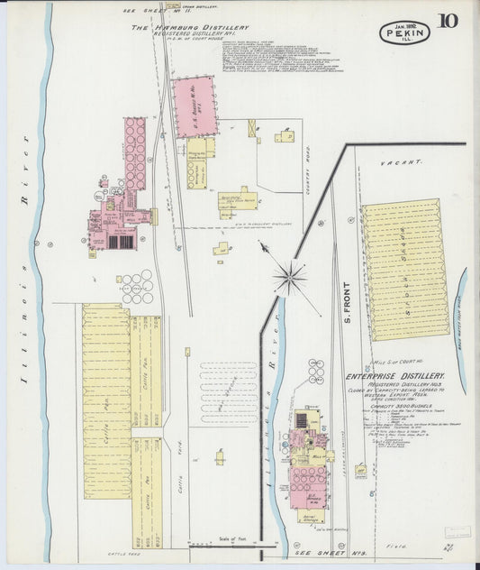 Sanborn Fire Insurance Map from Pekin, Tazewell County, Illinois (1892), Sheet #0010 - Historic Sanborn Fire Insurance Map Print, vintage old map wall art, antique decor, genealogy gift, Illinois Illinois map