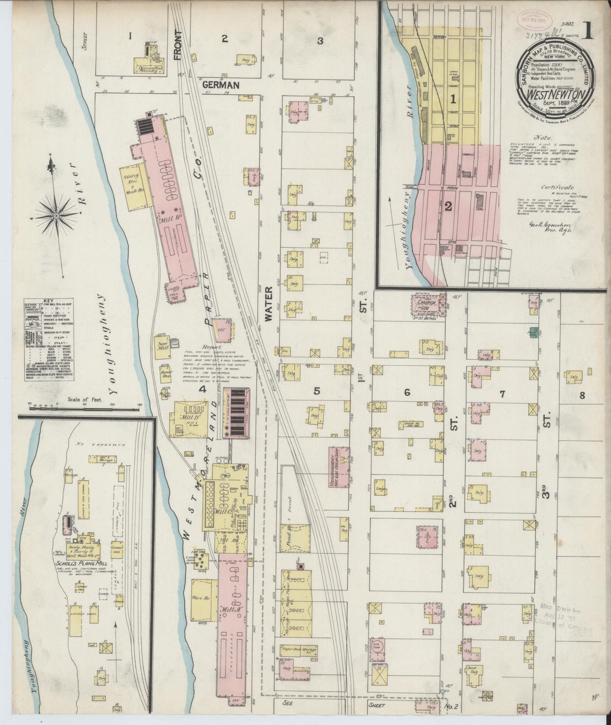 Sanborn Fire Insurance Map from West Newton, Westmoreland County, Pennsylvania (1899), Sheet #0001 - Historic Sanborn Fire Insurance Map Print, vintage old map wall art, antique decor, genealogy gift, Pennsylvania Pennsylvania map
