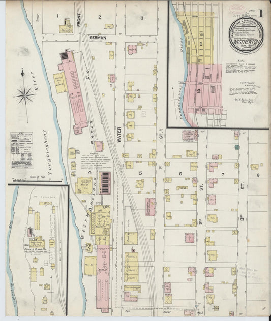 Sanborn Fire Insurance Map from West Newton, Westmoreland County, Pennsylvania (1899), Sheet #0001 - Historic Sanborn Fire Insurance Map Print, vintage old map wall art, antique decor, genealogy gift, Pennsylvania Pennsylvania map