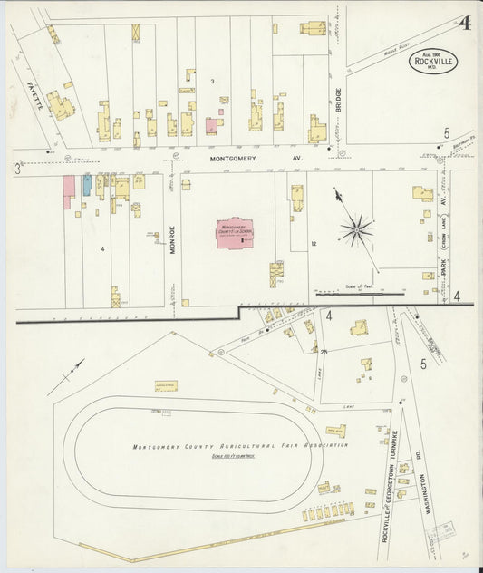 Sanborn Fire Insurance Map from Rockville, Montgomery County, Maryland (1908), Sheet #0004 - Historic Sanborn Fire Insurance Map Print, vintage old map wall art, antique decor, genealogy gift, Maryland Maryland map