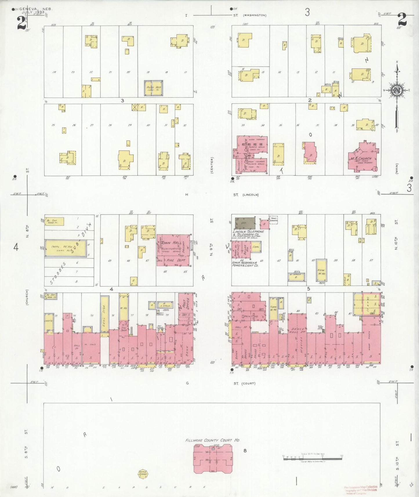 Sanborn Fire Insurance Map from Geneva, Fillmore County, Nebraska (1933), Sheet #0002 - Complete Map Set gallery image, historic Sanborn map, vintage wall art, Nebraska Nebraska