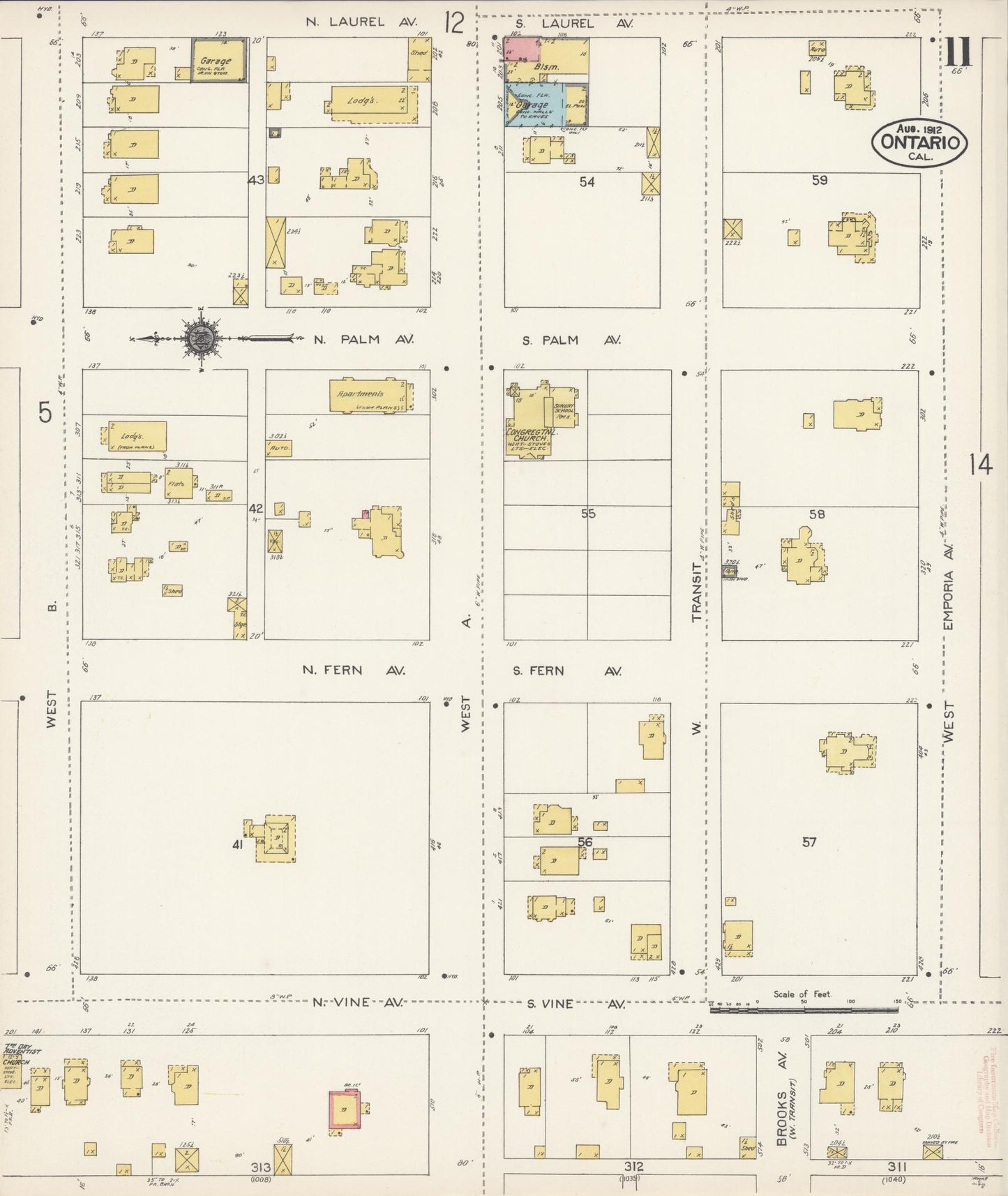 Sanborn Fire Insurance Map from Ontario, San Bernardino County, California (1912), Sheet #0011 - Complete Map Set gallery image, historic Sanborn map, vintage wall art, California California