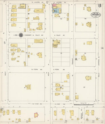 Sanborn Fire Insurance Map from Ontario, San Bernardino County, California (1912), Sheet #0011 - Complete Map Set gallery image, historic Sanborn map, vintage wall art, California California
